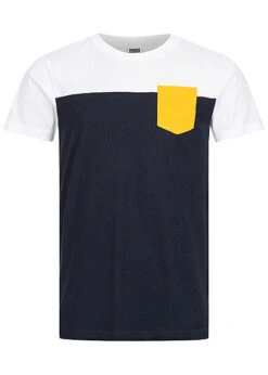 Urban Classics Herrn T-Shirt Colorblock Pocket Navy Blau Weiss Gelb