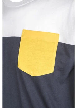 Urban Classics Herrn T-Shirt Colorblock Pocket Navy Blau Weiss Gelb -Rice Owls Geschaft 19083386 2