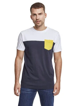 Urban Classics Herrn T-Shirt Colorblock Pocket Navy Blau Weiss Gelb -Rice Owls Geschaft 19083386 3