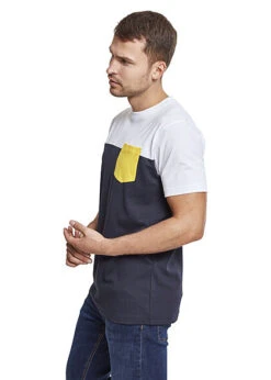 Urban Classics Herrn T-Shirt Colorblock Pocket Navy Blau Weiss Gelb -Rice Owls Geschaft 19083386 4