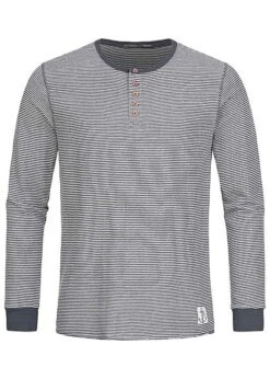 Eight2Nine Herren Leichter Sweater Streifen Muster Knopfleiste Schwarz Blau Weiss