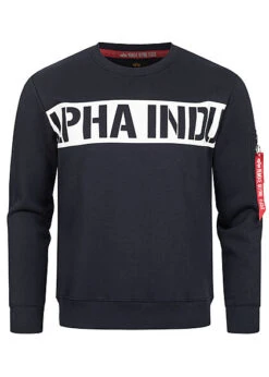 Alpha Industries Herren Sweater Streifen Logo Print Rep Navy Blau