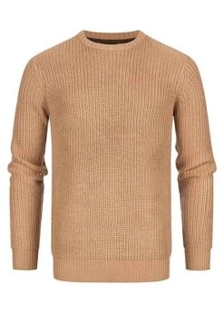 Brave Soul Herren Pullover Strick Sweater Crew-Neck Beige Braun