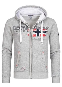 Geographical Norway Herren Zip-Hoodie Kapuze 2-Pockets Frontstickerrei Blended Grau