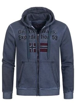 Geographical Norway Herren Zip-Hoodie Kapuze Logo Patch In Used Look Navy Blau
