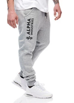 Alpha Industries Herren Basic Jogginghose Mit Logo Print 3-Pockets Grau Melange