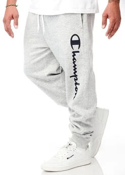 Champion Herren Sweat Pants Jogginghose 2-Pockets Logo Print Hell Grau Melange