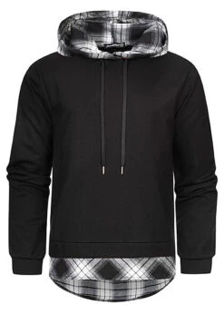 Seventyseven Lifestyle Herren 2in1 Hoodie Mit Karo-Muster Schwarz Grau Kariert
