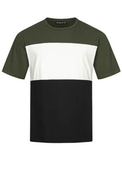 Seventyseven Lifestyle Herren Colorblock Rundhals T-Shirt Oliv Grün Weiss Schwarz