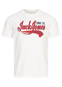 Jack & Jones Jack And Jones Herren T-Shirt Mit Rundhals Und Logo Print Cloud Dancer Weiss